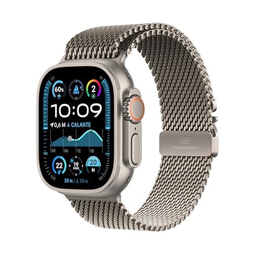 Apple watch ultra 2 gps + cellular 49 mm sportwatch con robusta cassa in titanio naturale e loop in maglia milanese naturale - large. Fitness tracker, gps di precisione, luminoso display retina