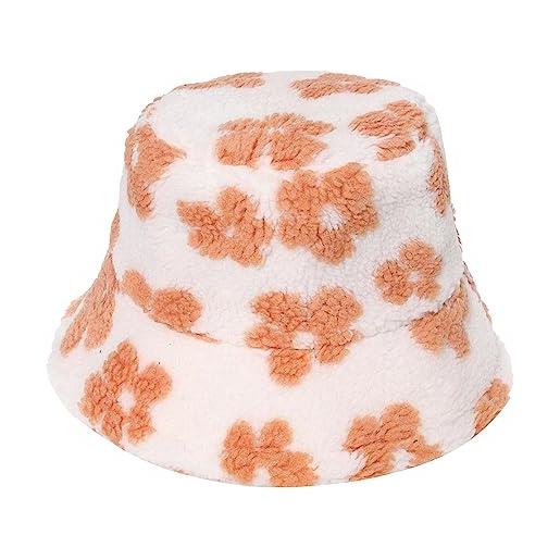 Macracrua cappelli da pescatore caldi neri bianchi invernali gorros panama agnello pelliccia sintetica soffici berretti da pescatore uomo hip hop, arancione, taglia unica