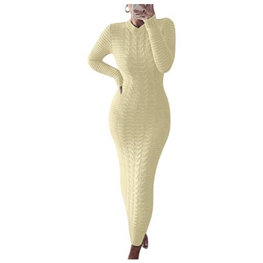 ORANDESIGNE vestito donna elegante lungo invernale abito tubino vestitino maglina casual abitino aderente maglia caldo maxi knitted sweater dress sera nero xl