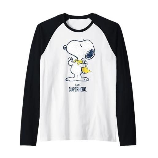 Peanuts snoopy super superhero vintage fumetto eroe fan maglia con maniche raglan