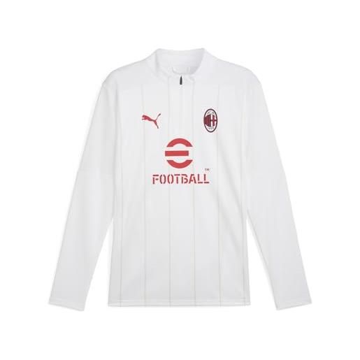 PUMA a. C. Milan - maglia prematch con zip a 1/4, adulto, maglia da calcio e da allenamento a maniche lunghe, con logo ac milan e puma, prodotto ufficiale, unisex, bianco, xl