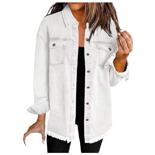 Generic huifuao camicia di denim lavato giacca donna oversize button down cappotto di jeans con tasca manica lunga camicetta di denim sfrangiato top, z02 viola, xxl