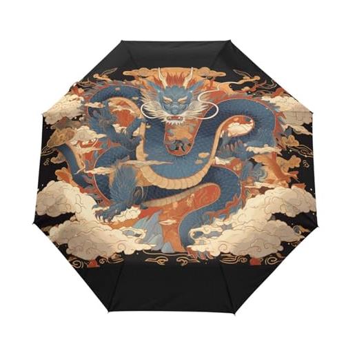 Niigeu classica nuvola del drago giapponese ombrello pieghevole automatico ombrelli antivento protezione uv da viaggio per bambini ragazzi ragazze