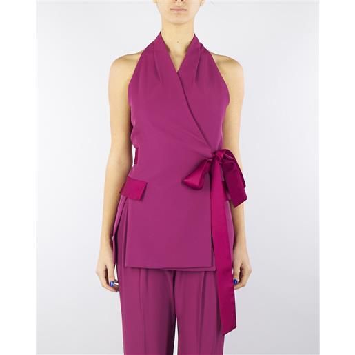 IMPERIAL gilet magenta a portafoglio con revers e fiocco satinato