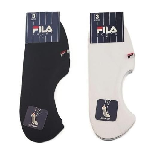 FILA 6 paia salvapiede con cuscinetto in silicone, taglio basso antiscivolo, pedalini unisex, calzini invisibili per mocassini e sneakers. (it, numero 43-46, 3 nero 3 bianco)