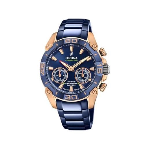 Festina orologio intelligente uomo ibrido connected in acciaio inossidabile 316l blu - analogico - impermeabile 10 atm f20549/1 - controllo musica, contapassi, notifiche e rifiuto chiamate