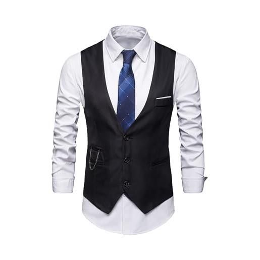 YMING gilet da uomo formale solid colour comfort gilet casual v neck vest suits nero m