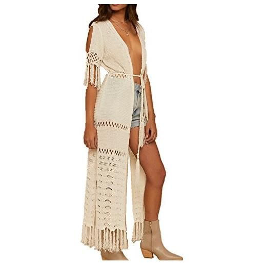 Youkd wemen boemen tunica top loungewear vestito spiaggia coprire accappatoi, a bianco, etichettalia unica
