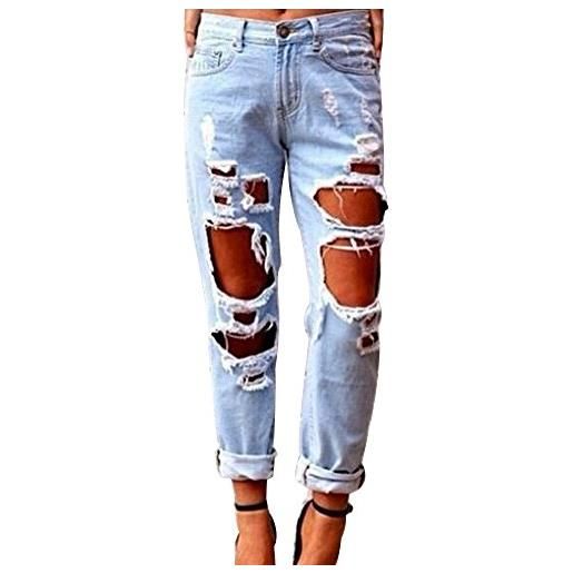 ShiFan jeans boyfriend larghi donna strappati denim pantaloni elasticizzati taglia grossa azzurro chiaro l