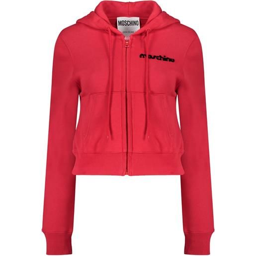 Moschino felpa in cotone con cappuccio e zip - rosa