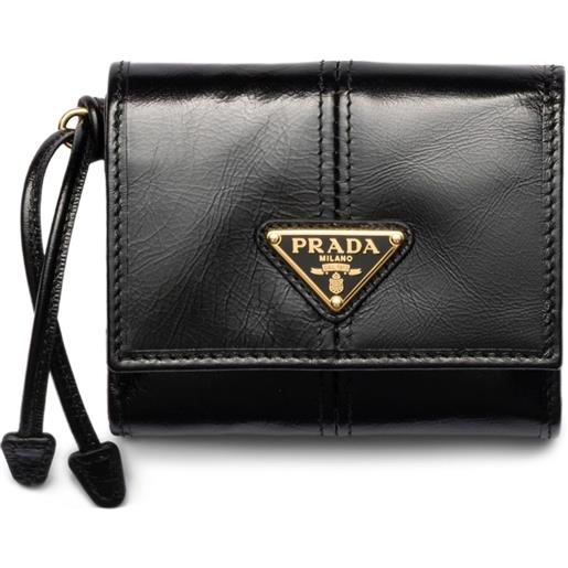 Prada portafoglio in pelle con logo a triangolo - nero