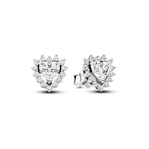 PANDORA timeless orecchini a bottone con cuore in argento sterling con zirconia cubica trasparente, orecchini a bottone