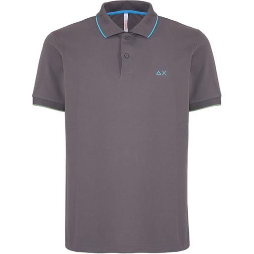 Sun68 polo small stripes on collar s/s inchiostro
