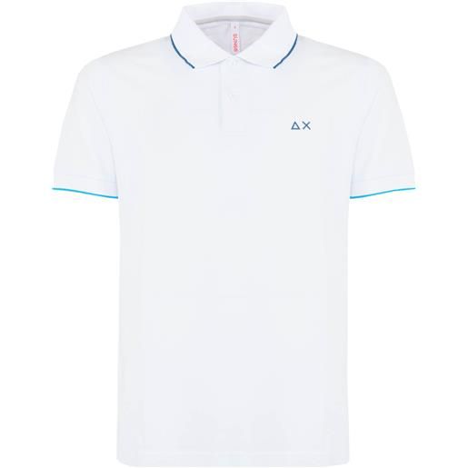 Sun68 polo small stripes on collar s/s bianco