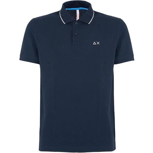 Sun68 polo small stripes on collar s/s navy blue