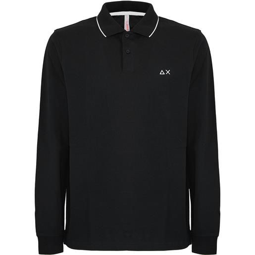 Sun68 polo small stripes on collar nero
