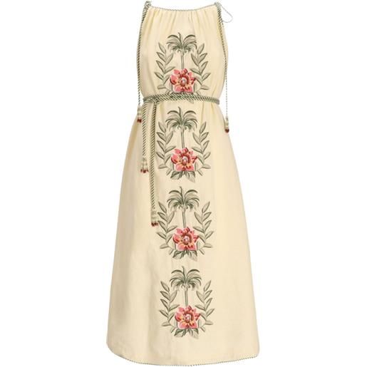 FARM Rio abito midi con ricamo sand tropical flower - toni neutri