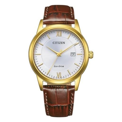 Citizen eco-drive aw1782-11a - orologio da uomo con cinturino in pelle, colore: oro/argento