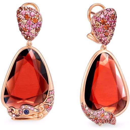 John Hardy orecchini naga kembar in oro rosa 18kt con diamanti - rosso