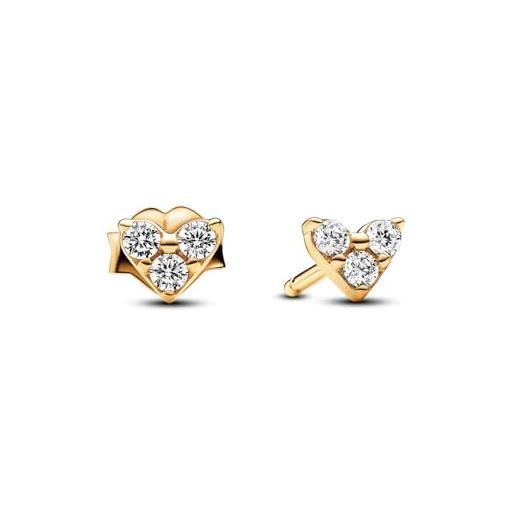 PANDORA timeless orecchini a bottone con cuore placcati in oro 14k con zirconi cubici trasparenti, borchie