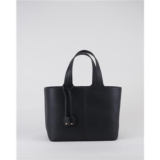 ELISABETTA FRANCHI tote media nero in materiale sintetico con charms logo