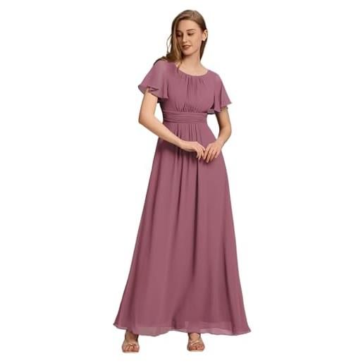 Ever-Pretty abito cerimonia donna eleganti lungo a maniche corta abito damigella d'onore in chiffon vestito donna elegante bianco 48