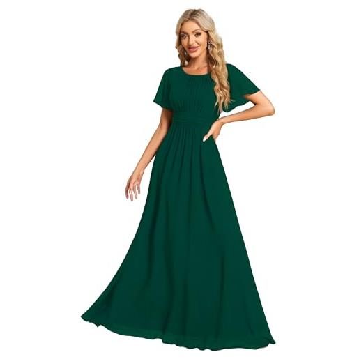 Ever-Pretty abito cerimonia donna eleganti lungo a maniche corta abito damigella d'onore in chiffon vestito donna elegante bianco 40