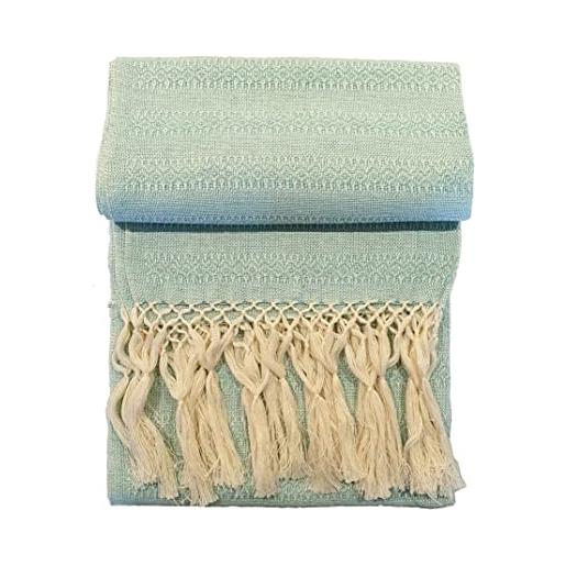 ALKIMIA INC scialle rebozo in cotone messicano fatto a mano, turchese, l