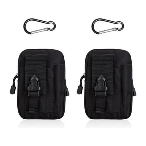 YSJCHEBS 2 marsupi tattici neri, 2 moschettoni, borsa multifunzionale per cellulare, pratica borsa in tessuto oxford, marsupio per sport all'aria aperta