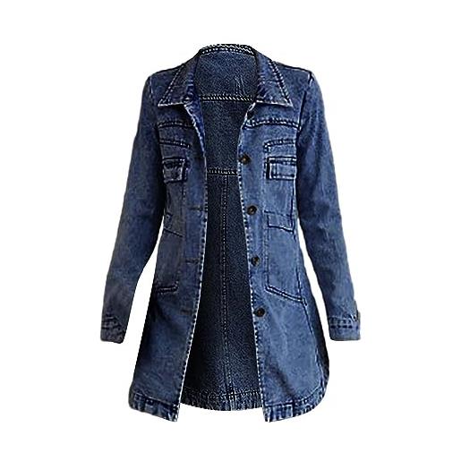 Generisch trench coat donna lungo inverno: giacca di jeans da donna lunga, oversize revers jeans cappotto parka giacca con pulsanti elegante denim inverno cappotto di cotone giacca di mezzogiorno slim fit