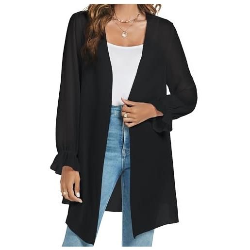 Famrrifuu cardigan donna lungo kimono leggero elegante boho copricostume mare maniche lunghe casual cardigan, bianco, l