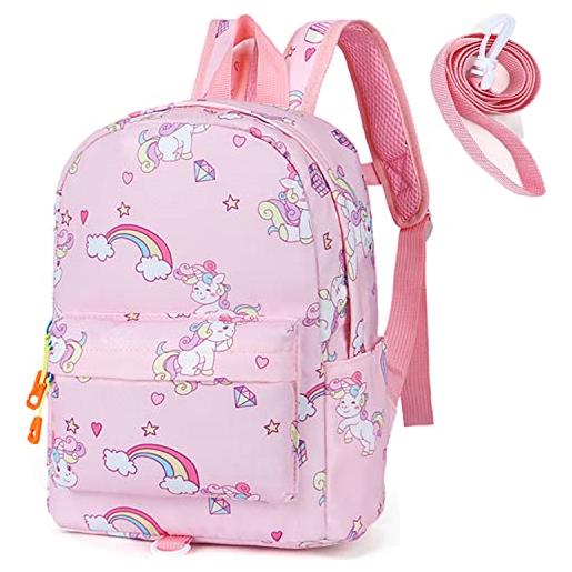 LESNIC zaino con unicorno, zaino per bambini, zaino per ragazze, asilo animal scuola borsa con anti-perso guinzaglio, zainetti per bambino 2-7 anni
