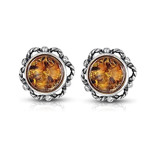 Orecchini Pendenti In Argento Sterling Con Ambra Baltica Naturale - Gocce Di Ambra Cognac Per Donna, Regalo Etnico - 2