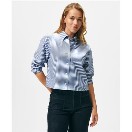 Brooks Brothers cropped striped cotton poplin shirt blue