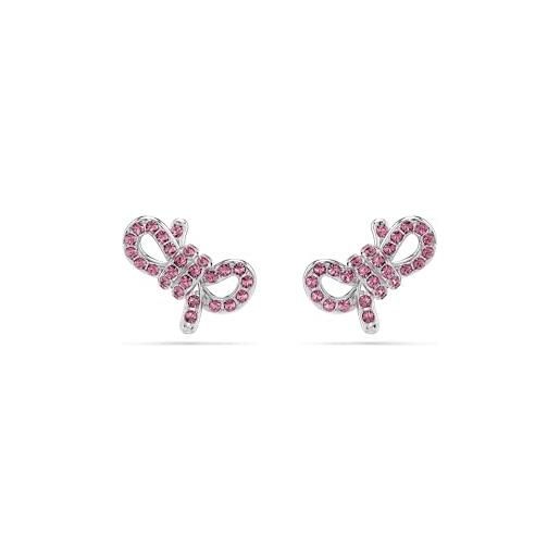 Swarovski orecchini a lobo lifelong bow, fiocco, rosa, placcato rodio