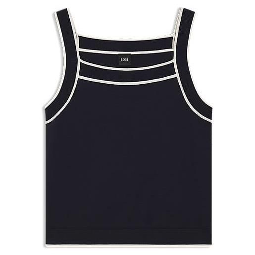 BOSS canotta in maglia con scollatura ampia e profili a contrasto, blu scuro