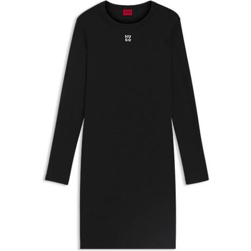 HUGO vestito in jersey elasticizzato con logo scomposto, nero