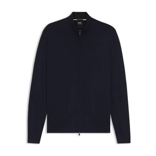 BOSS cardigan con zip in lana merino extrafine, blu scuro