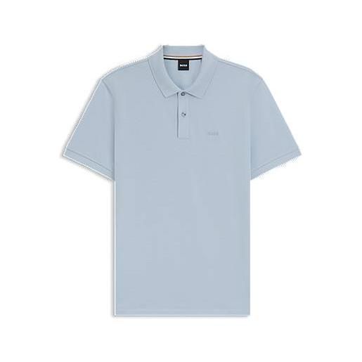 BOSS polo pallas in piqué di cotone con logo, celeste