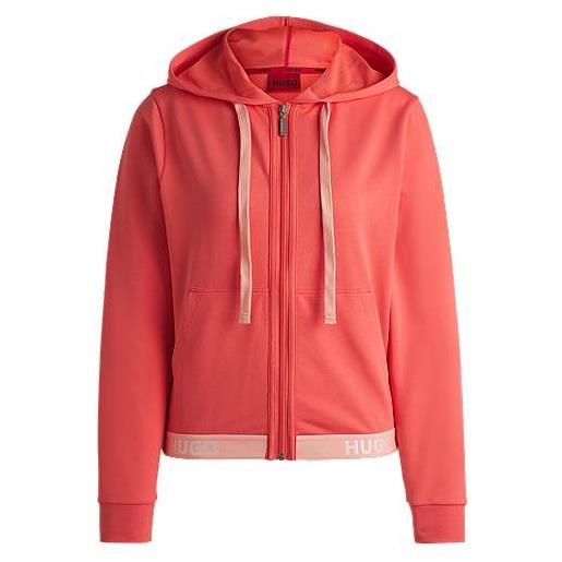 HUGO felpa con cappuccio relaxed fit con elastico in vita con logo, rosso chiaro