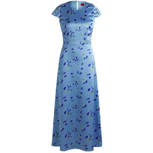 HUGO maxi vestito con maniche ad aletta e stampa floreale, blu a motivi