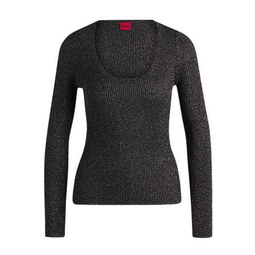 HUGO maglione slim fit in morbidi filati con effetto luccicante, nero