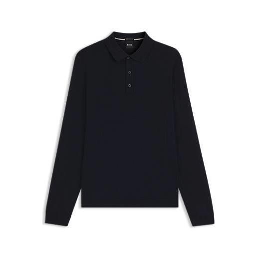 BOSS polo regular fit in maglia di lana vergine, blu scuro