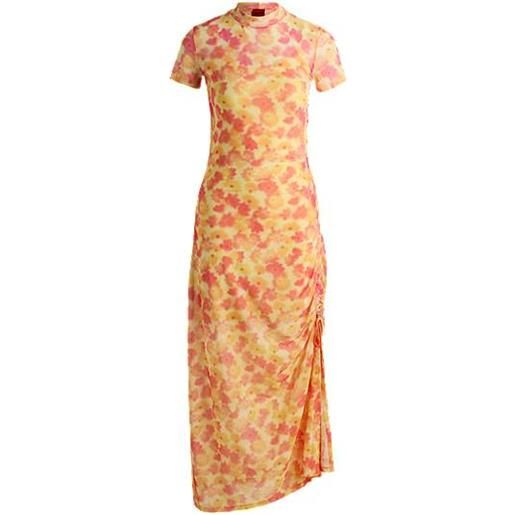 HUGO vestito in mesh stampato con parte laterale arricciata, a disegni