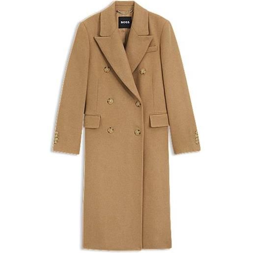 BOSS cappotto lungo in twill con chiusura doppiopetto, marrone chiaro