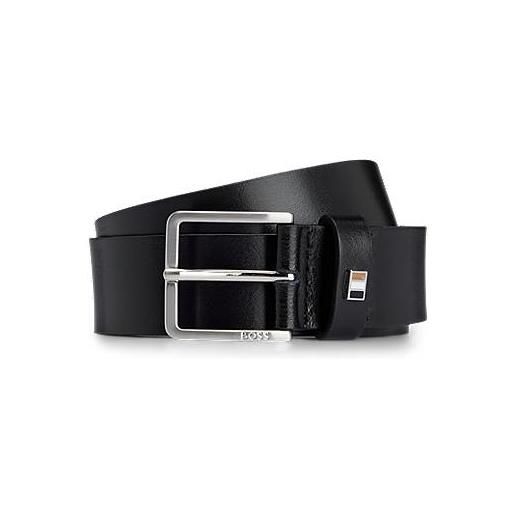 BOSS cintura in pelle italiana con passante con righe tipiche del marchio, nero