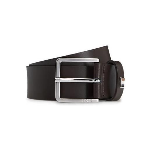 BOSS cintura in pelle italiana con passante con righe tipiche del marchio, marrone scuro