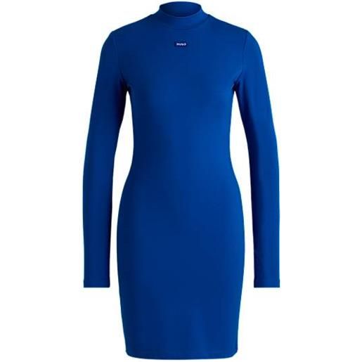 HUGO vestito aderente in cotone elasticizzato con targhetta con logo, blu