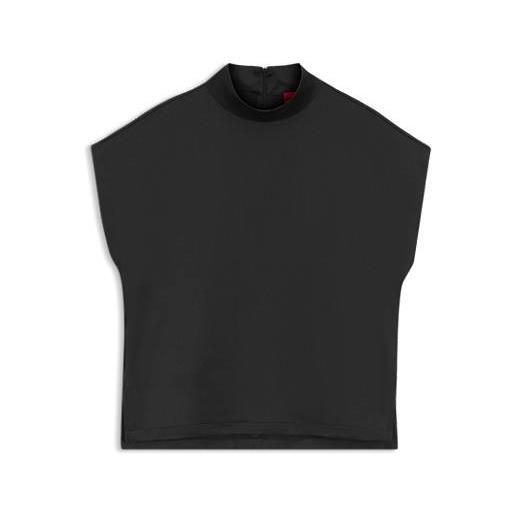 HUGO blusa in satin fluido con collo a lupetto, nero