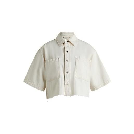 HUGO camicetta corta in denim écru con orlo a taglio vivo, colore neutro